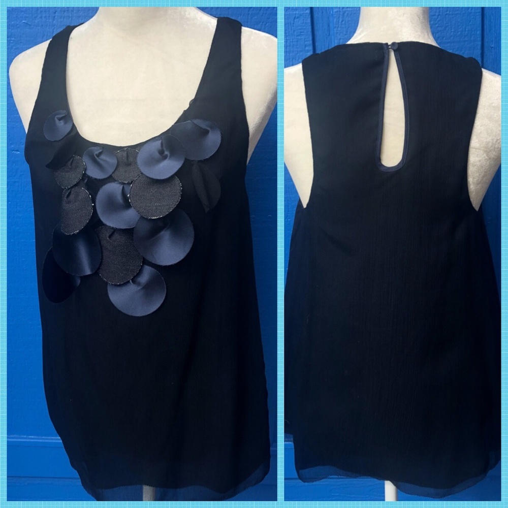7FAM Black Silk Tank W/ Silk & Denim Paillettes